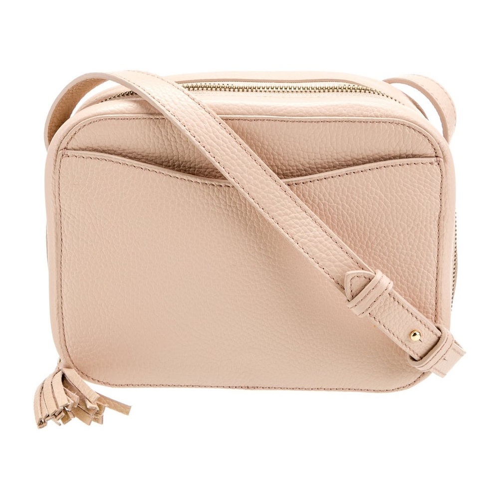 Cuyana tassel leather camera crossbody bag, blush pink